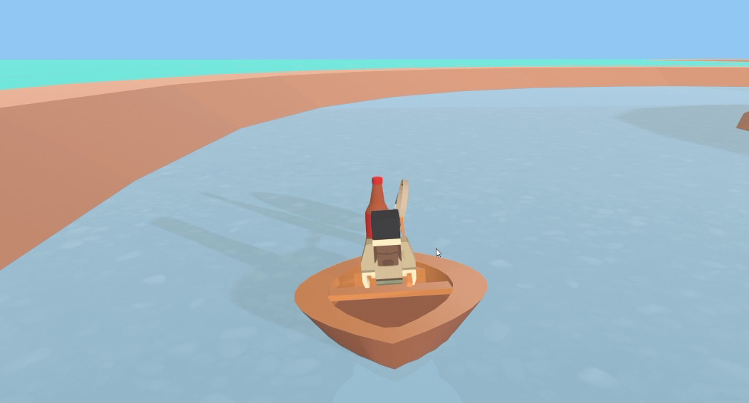 Screenshot from first game concept showing the boat on top of a piece of rubbish